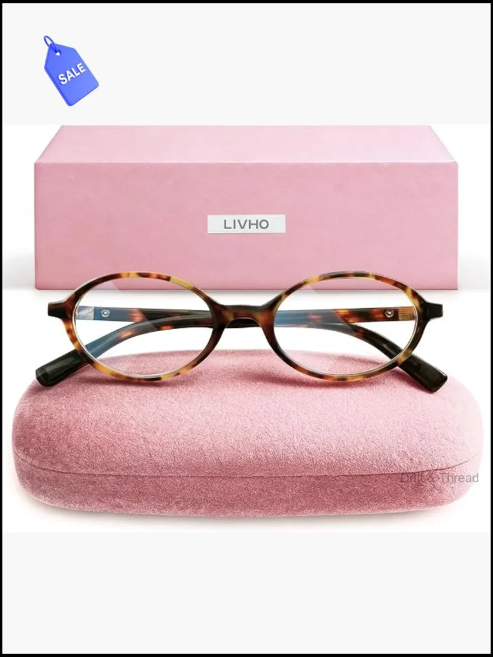 Y2K Oval Blue Light Glasses Women Metal Frame w/ Blush Case